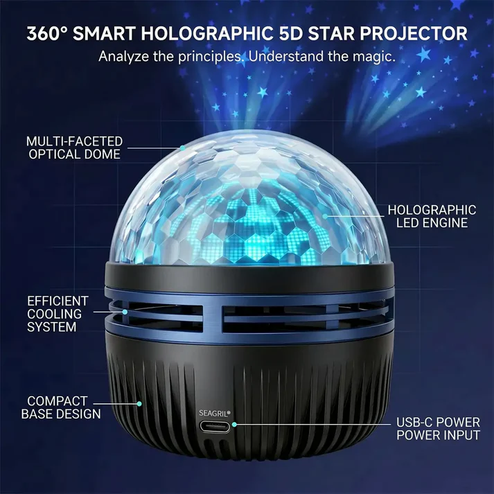 Official Store | 💕🎁SEAGRIL® 360° Smart Holographic Starry Sky Projector (HD Smart Dynamic 5D)-xiongzirong