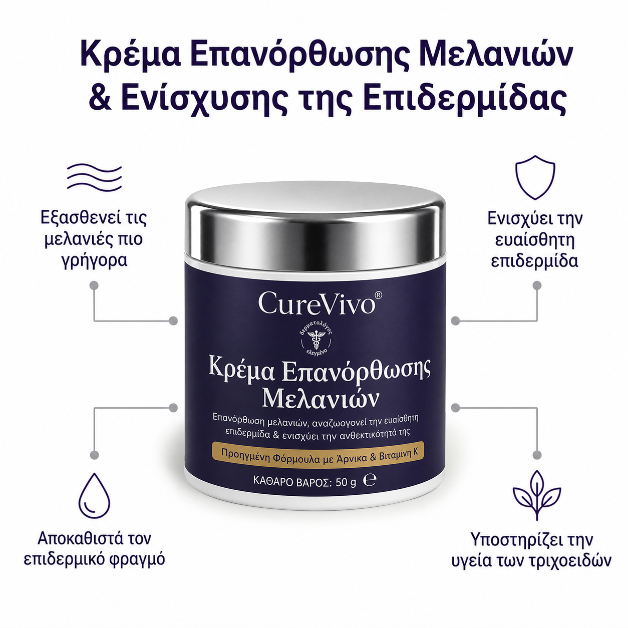 💥+100K Πουλήθηκαν❤️ - CureVivo® Κρέμα για Μελανιές και Ενδυνάμωση του Δέρματος